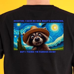 Houston, je ne sais pas ce qui se passe... | Inspiré de Van Gogh | Clipart drôle de raton laveur et d'OVNI | PNG transparents | Téléchargement instantané