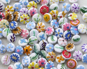 15mm, 6/8 inch, Hand embroidered flower button, restock, vintage embroidery, one button