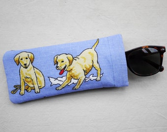 Golden retriever puppy dog glasses case, upcycled fabric spectacle pouch