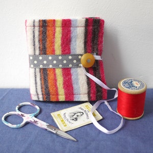 Multi coloured, striped felted wool needle book, handy upcycled sewing accessory image 1