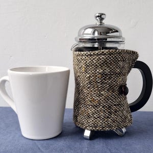 SMALL cafetiere cosy, rustic Harris Tweed wool French press wrap