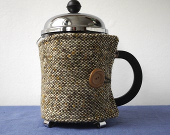 Cafetiere cosy, midi size 17oz, rustic Harris tweed wool French press wrap, 4 cup