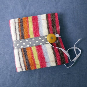 Multi coloured, striped felted wool needle book, handy upcycled sewing accessory image 2