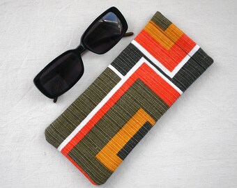 Glasses case, 1960s fabric, retro orange and browns, specs and sunglasses