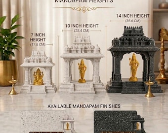 Premium Hindu Temple Mandapam | 3D Printed Mandir | White Marble & Charcoal Finish | Pooja Room Temple |  Diwali Gift | Made in Canada