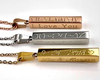 4 Sided bar necklace, Engraved kids name necklace, Personalized anniversary gift, Birthday gift, Best friend gift, Easter gift.