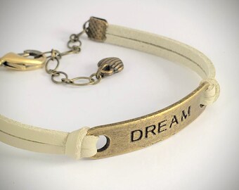 Dream leather bracelet, Inspiration gift for her, Friendship bracelet for best friend.