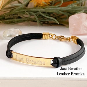 Atmen Sie einfach ein Freundschaftsarmband aus Leder, Inspiration Schmuck, religiöses verstellbares Lederarmband, Konfirmation Geschenk.