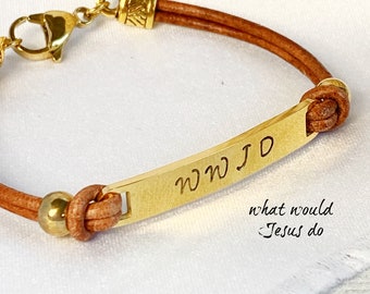 What would Jesus do leather bracelet, WWJD jewelry, Religious jewelry, Christian bracelet, Friendship bracelet, Confirmation gift