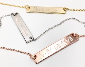 Horizontal Bar Custom Necklace Engraved Necklace Personalized Jewelry Silver Bar Necklace Gold Bar Necklace