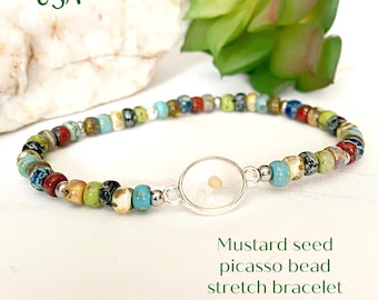 Mustard Seed beaded stretch bracelet, Confirmation gift