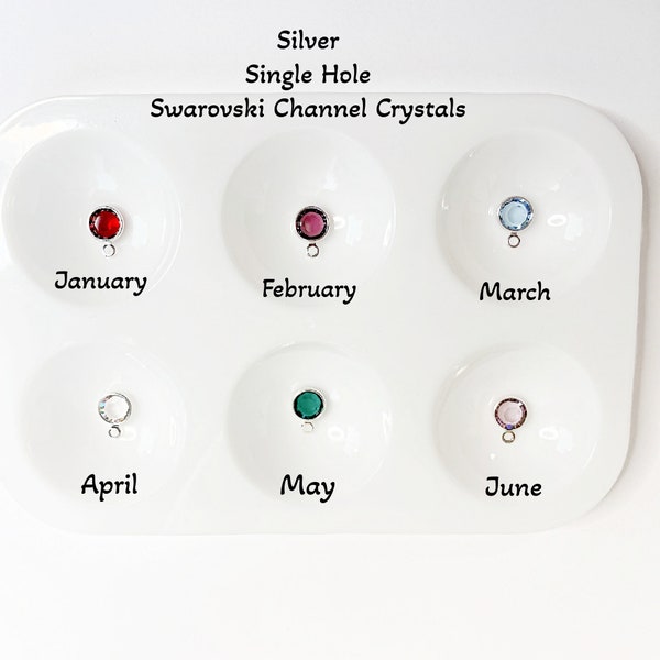 Swarovski channel birthstone crystals, Silver encased 6MM, Single hole channel birthstone crystals, Double hole channel birthstone crystals