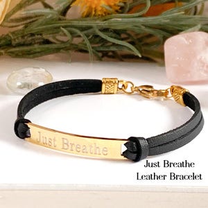 Just Breathe Engraved Leather Bracelet, Religious Confirmation Gift