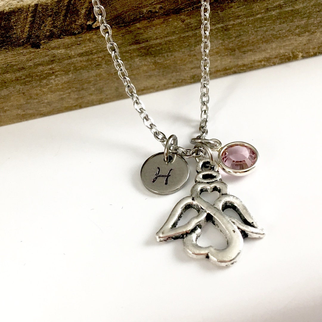 Personalized Angel Birthstone Necklace, Kids Angel Necklace Etsy