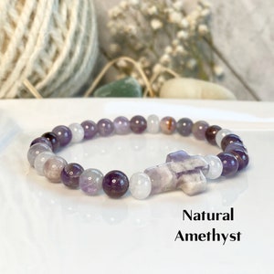 Cross bracelet, Beaded cross bracelet, Natural stone bracelet, Natural Amethyst bead bracelet, Religious jewelry, Stretch bracelet