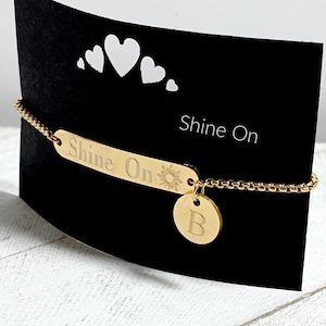 Shine On inspirational bar bracelet, Personalized graduation gift, Custom engraved jewelry
