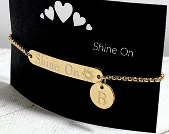 Shine On inspirational bar bracelet, Personalized graduation gift, Custom engraved jewelry