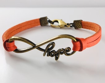Infinity Hope Leather Bracelet, Awareness Jewelry