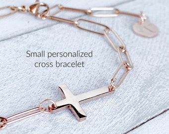 Cross bracelet, Personalized cross bracelet, Gold cross bracelet, Sideways cross bracelet, Confirmation gift, Religious jewelry, Mom gift