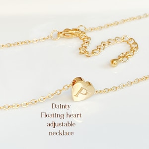 Heart necklace, Dainty heart necklace, Sweetheart necklace, Bridesmaid gift, Delicate jewelry, Monogram necklace, Floating heart necklace