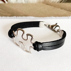 Autism bracelet Autism jewelry Mom jewelry Leather bracelet Charm bracelet Friendship bracelet Adjustable jewelry Autism charm Puzzle piece