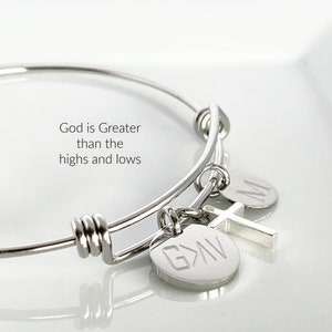God is greater than the highs and lows bangle bracelet, Religious jewelry, Confirmation gift, First Communion gift, Baptism gift, Bff gift