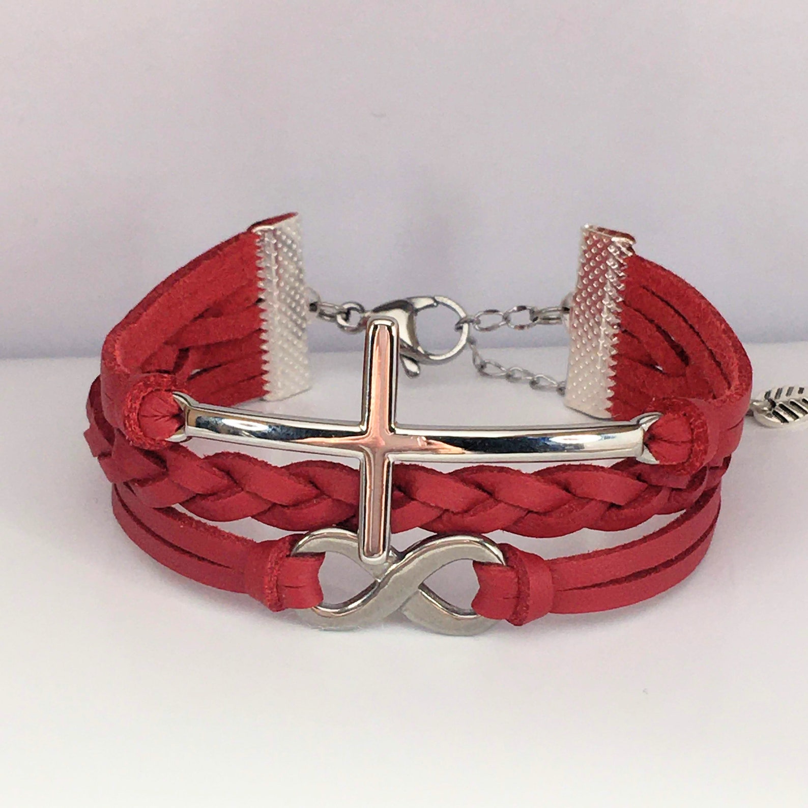 Cross Leather Bracelet for Women Christian Bracelet for Etsy