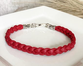 Braided Leather Bracelet, Boho Teen Jewelry, 3mm Flat Braid