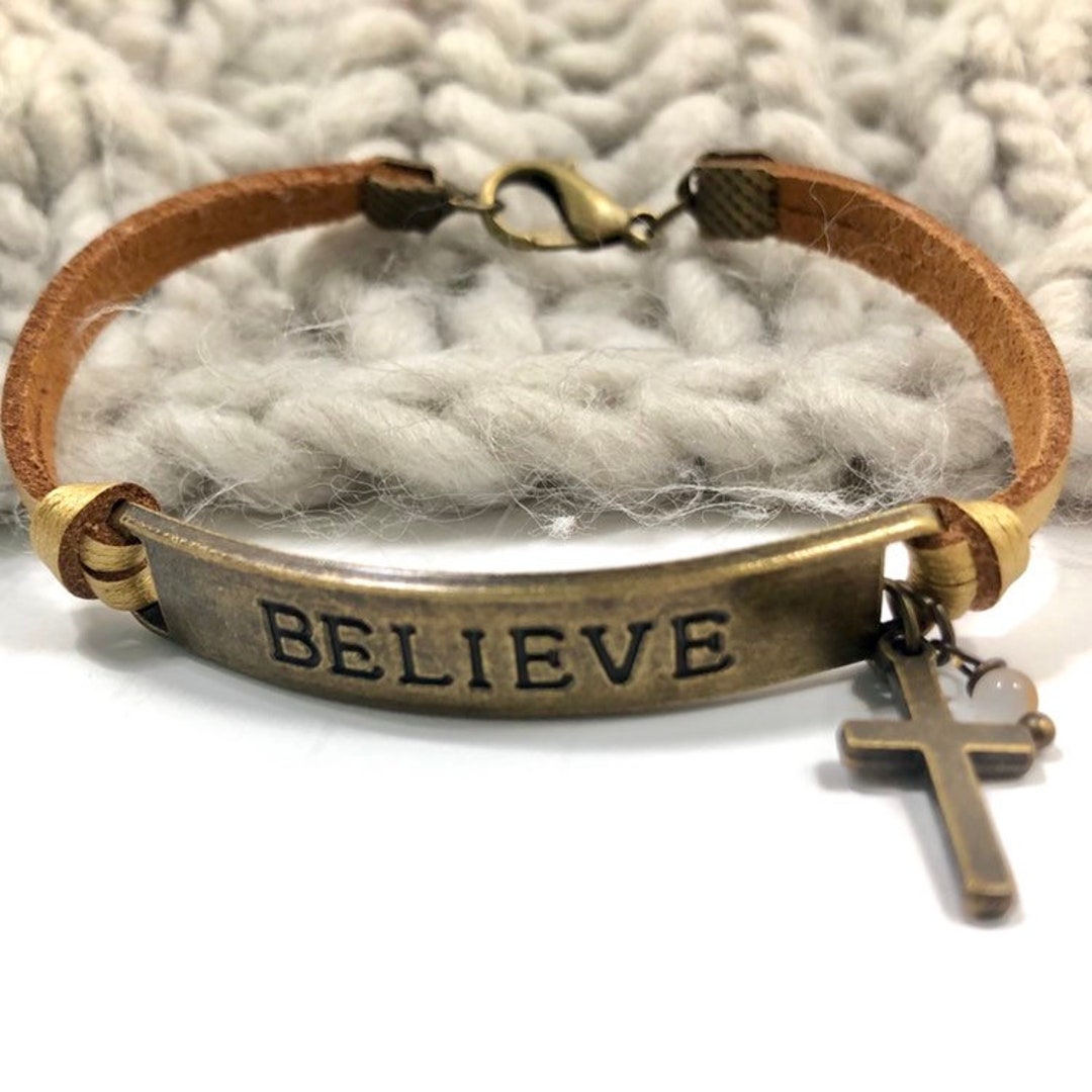 Believe Bracelet With Cross Charm. Christian Bracelet. Etsy