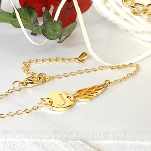 Angel Wing Initial Bracelet, Personalized Memorial Jewelry