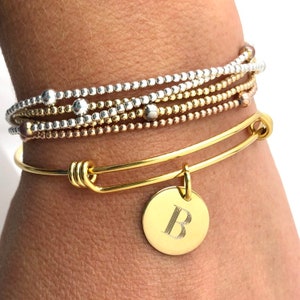 Initial Charm Bangle Bracelet. Bridesmaid Gift. Personalized Gift. Gift for Her. Christmas Gift. Gold Charm Bracelet. Bridal Party Gift. image 3