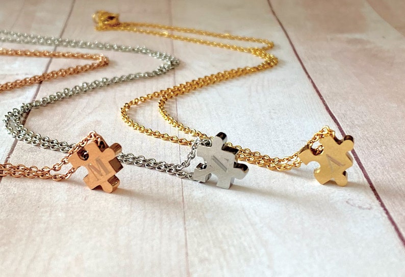 Autism Awareness Puzzle Piece Necklace Gold Puzzle Piece Etsy