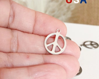 10 Stainless Steel Peace Sign Charm, 14x17mm
