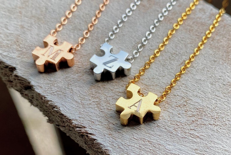 Autism awareness puzzle piece necklace Gold puzzle piece Etsy