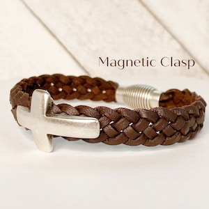 Cross bracelet, Braided leather cross bracelet, Leather cross bracelet, Religious jewelry, Confirmation gift, Christian jewelry,