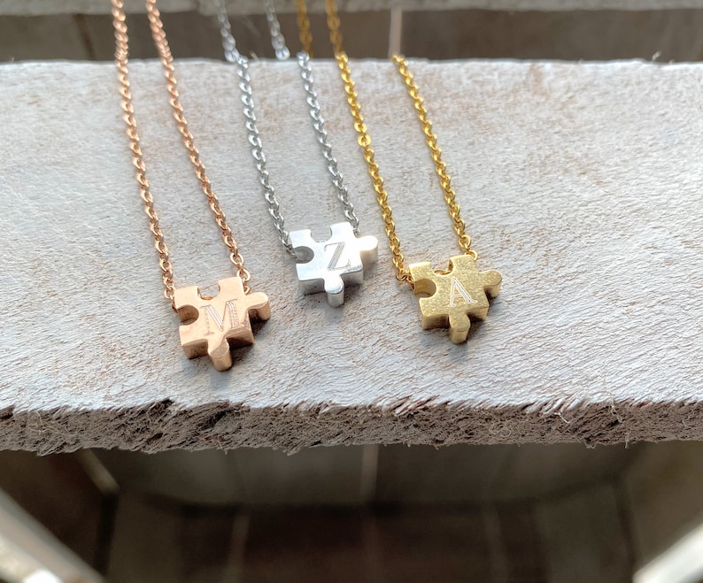 Autism awareness puzzle piece necklace Gold puzzle piece Etsy