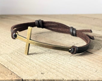 Cross leather bracelet for women, Leather cross bracelet for men, Unisex leather cross bracelet, Girls cross bracelet, Confirmation gift