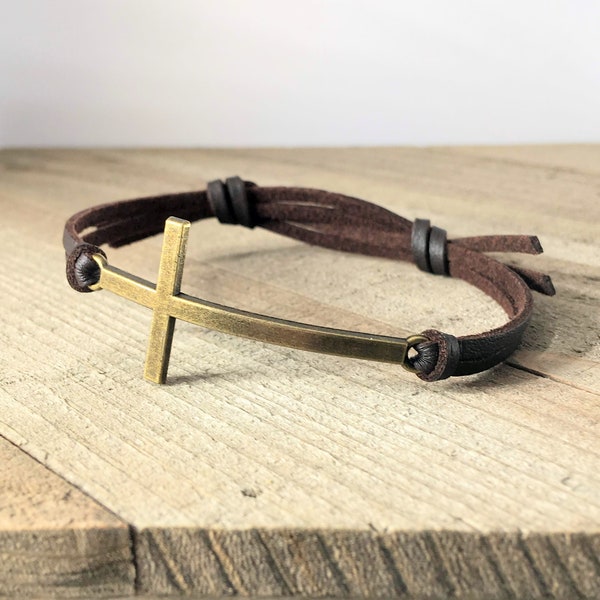 Cross leather bracelet for women, Leather cross bracelet for men, Unisex leather cross bracelet, Girls cross bracelet, Confirmation gift