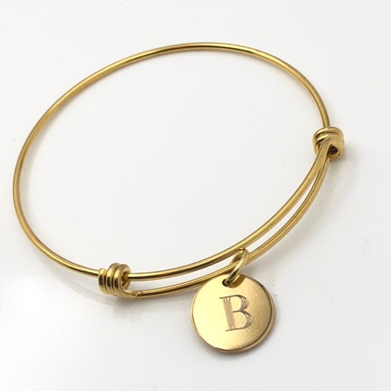 Initial Charm Bangle Bracelet. Bridesmaid Gift. Personalized Gift. Gift for Her. Christmas Gift. Gold Charm Bracelet. Bridal Party Gift. image 4