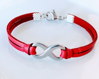 Leather Infinity Bracelet, Silver Friendship Jewelry, Unisex Gift