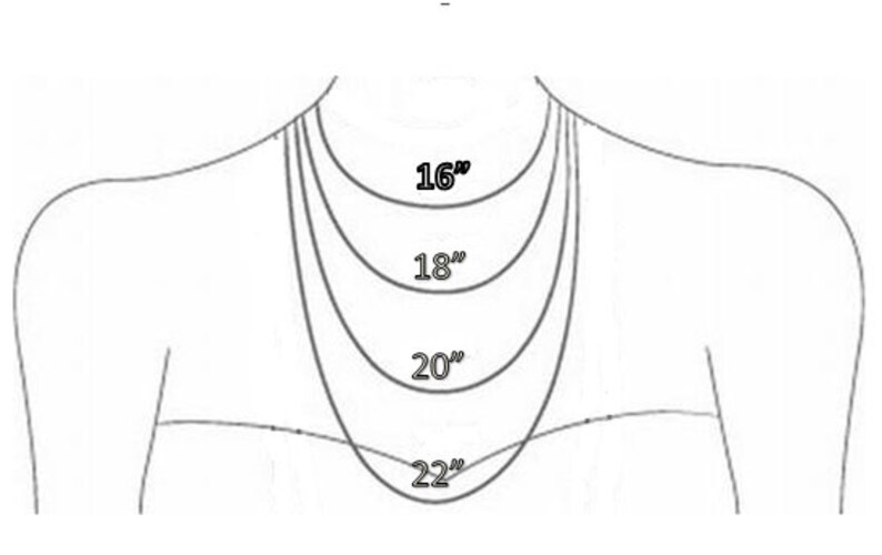 May include: Diagram showing four different necklace lengths: 16 inches, 18 inches, 20 inches, and 22 inches.