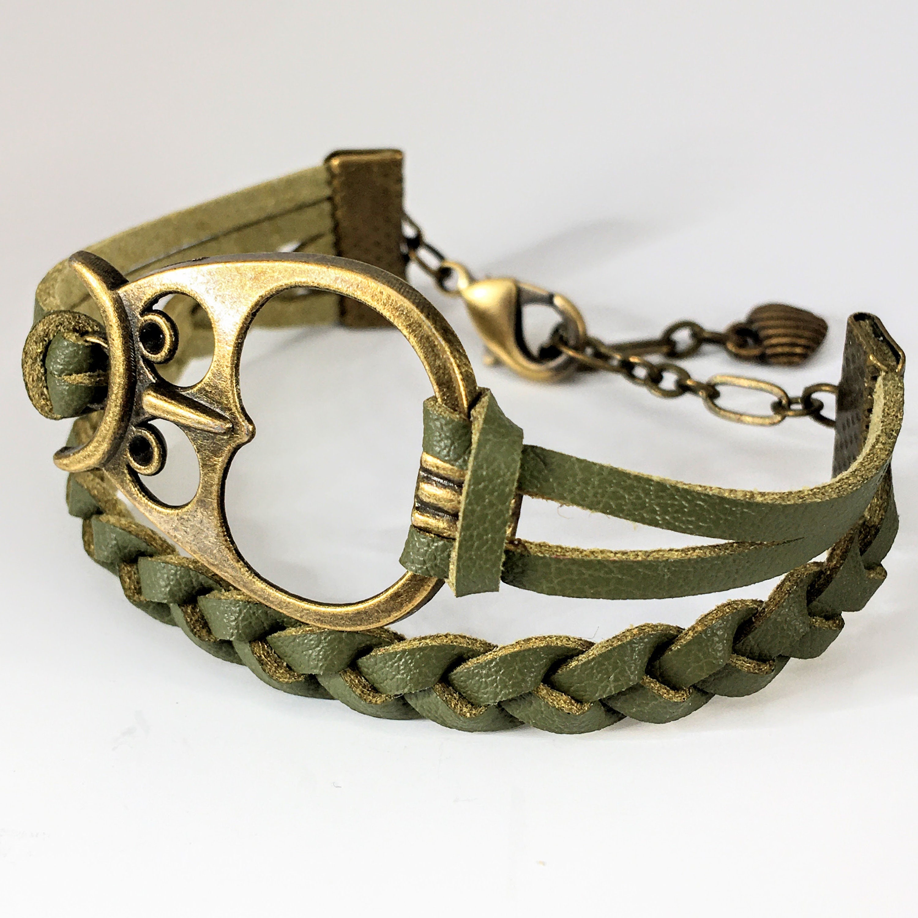 Leather Owl friendship bracelet, Women's leather owl jewelry, Best Friend gift for her, Braided