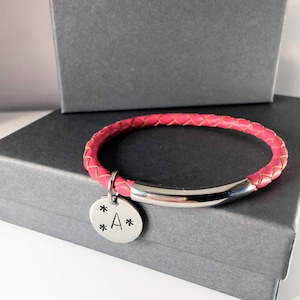 Leather bracelet, Initial bracelet, Braided leather bracelet, Personalized jewelry, Custom jewelry, Tube bead bracelet, Bolo braid bracelet