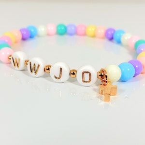WWJD bead bracelet, What would Jesus do, Religious bracelet, Confirmation gift, Baptism gift, First communion gift, Rose gold bead bracelet