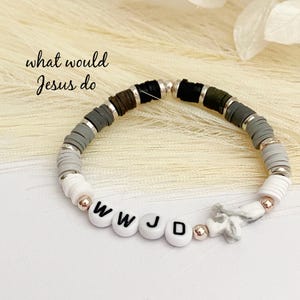 WWJD bracelet, What would Jesus do, Heishi bead bracelet Confirmation gift, Religious jewelry, Stretch bracelet, WWJD bead bracelet