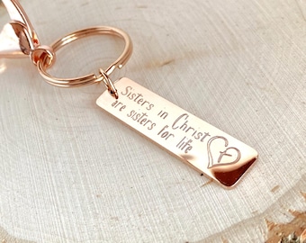 Sisters in Christ-sleutelhanger, religieus cadeau, gepersonaliseerde sleutelhanger