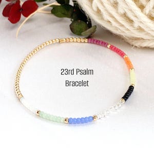 23rd Psalm bracelet, religious jewelry, Confirmation gift, Christian jewelry, First Communion gift, Baptism gift, Stretch beaded bracelet