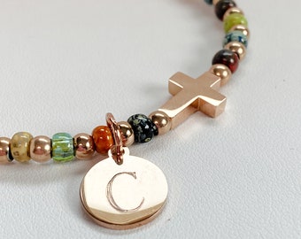 Cross bracelet, Confirmation gift, Beaded Cross bracelet, Beaded stretch bracelet, Religious jewelry, Christian bracelet, Gift for her