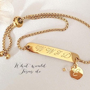 WWJDブレスレットイエスは何をするか宗教的なジュエリーカスタム調整可能なイニシャルギフト彼女へ