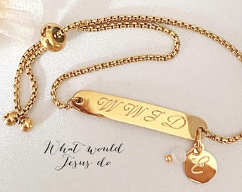 Pulsera WWJD (¿Qué haría Jesús?), joyería religiosa personalizada con inicial ajustable, regalo para ella